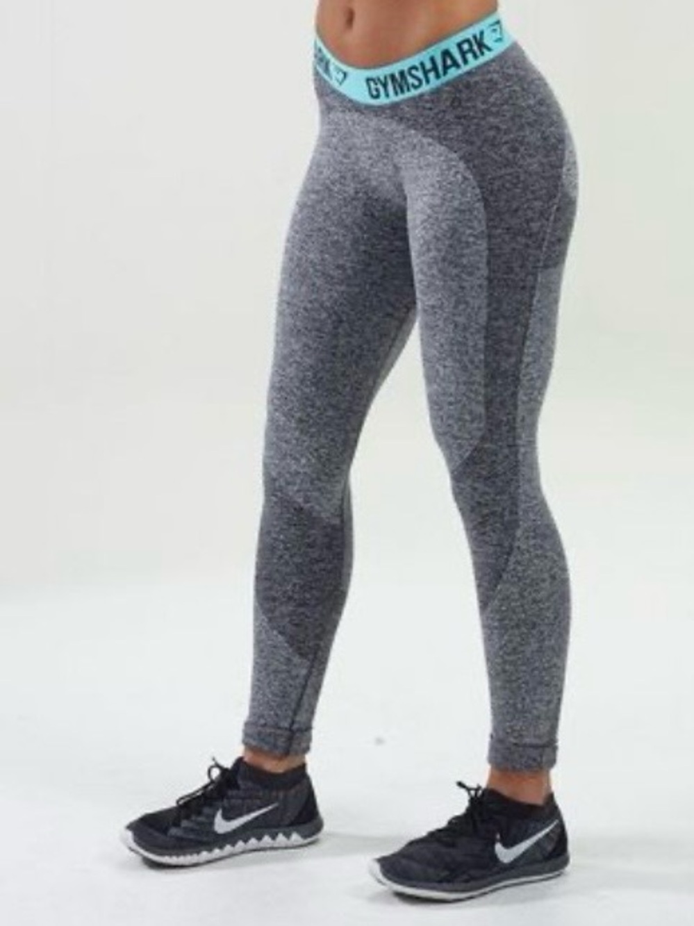 Gymshark Gray Seamless Sculpt Leggings with Teal Waistband size s